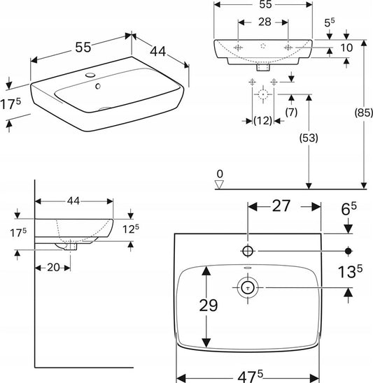 WALL HUNG BASIN SELNOVA 55X44