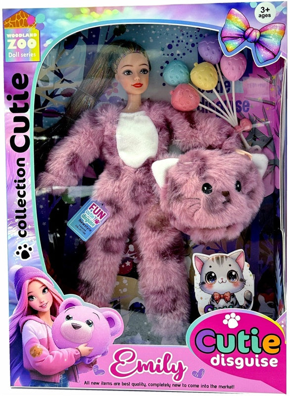 Doll Emily With Cat Costume QJ201D, 32 cm