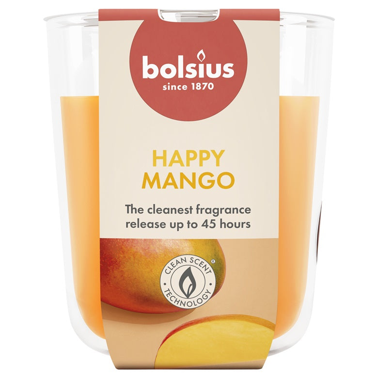 Świeca Bolsius Happy Mango, zapachowa, 45 h, pomarańczowa