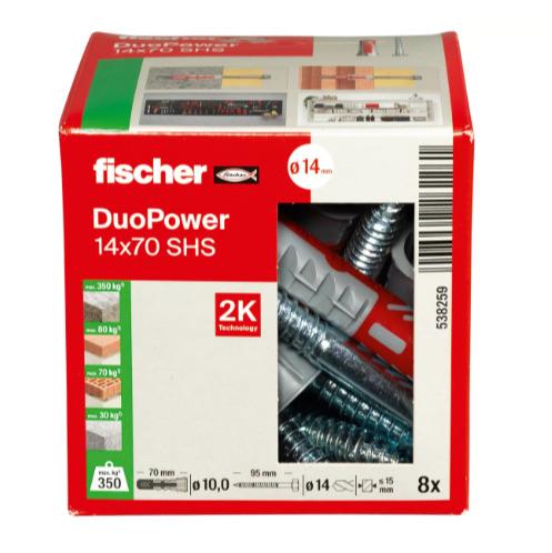 Fischer DuoPower Wall Plug, 70 mm x 14 mm, 8 pcs.
