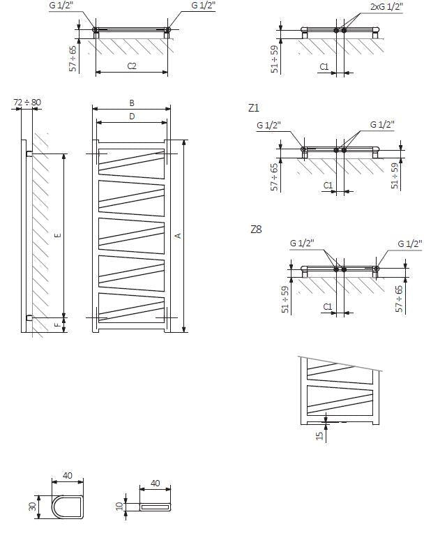 Electric towel rail Terma Vipera 99X50