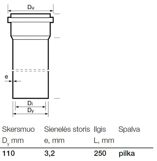 Internal sewage PVC pipe Wavin, Ø 110 mm, 0.25 m