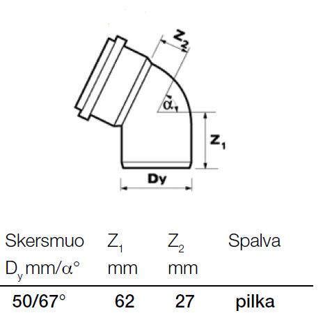 Vidaus kanalizacijos alkūnė Wavin, Ø 50 mm, 67°