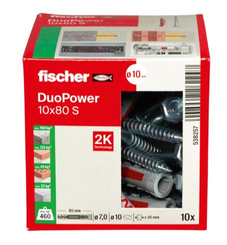 Fischer DuoPower Wall Plug, 80 mm x 10 mm, 10 pcs.