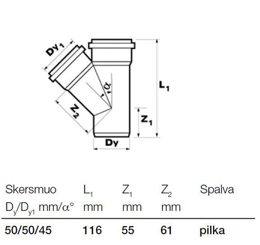 Wavin Indoor Drainage Tee, Ø 50 / 50 mm, 45°