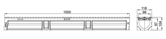 Drenažo latakas su Ø 110 mm vamzdžiu, B125 Aco Euroline, 1 m