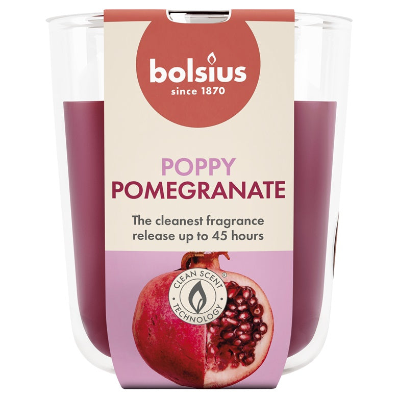 Świeca zapachowa Bolsius Poppy Pomegranate, 45 godz.