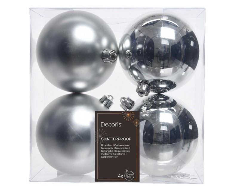 Christmas tree decorations, silver, 10 cm, plastic, 4 pcs.