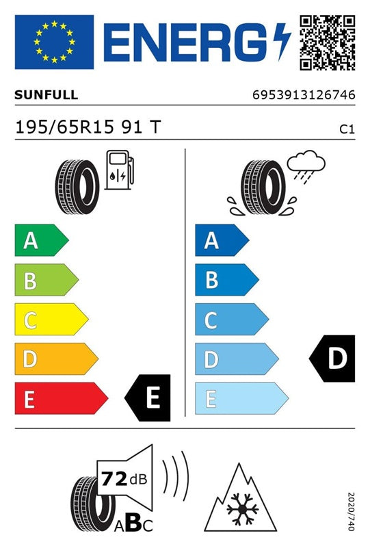 Opona zimowa 195/65/R15, 95-T, 72 dB