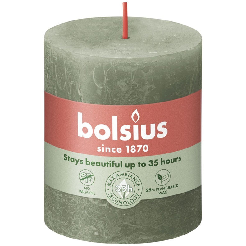 Žvakė, cilindrinė Bolsius Rustic, 8/6.8 cm, alyvuogių žalia