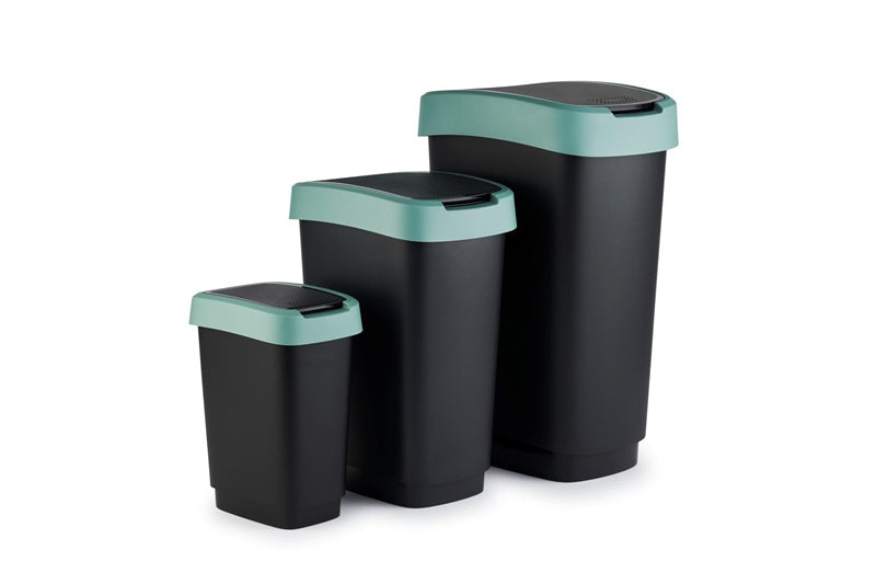 Rotho Twist Waste Bin, Black/Dark Green, 10 L