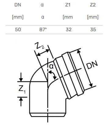 Alkūnė vidaus kanalizacijai Magnaplast Skolan, 58 mm, 87 °