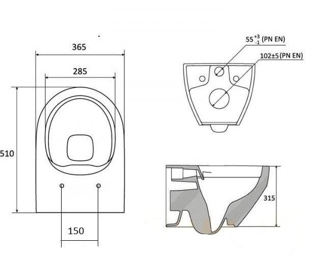 Pakabinamasis unitazas su dangčiu OPTIMA RIMOFF, 530×440 mm
