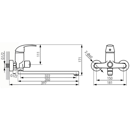Long-spout bath mixer with shower set Elba BEL55A