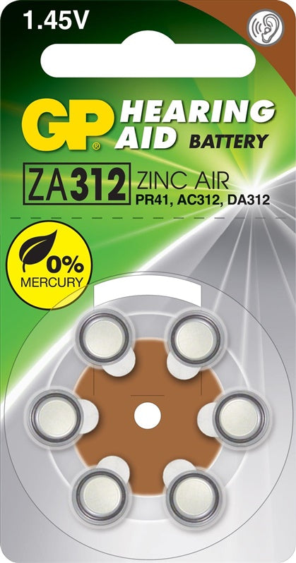 GP ZINC AIR ZA312F/PR41 batteries, 1.45V, 6 pcs.
