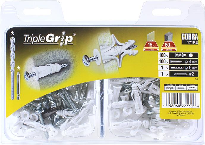 Plasterboard anchors, 4 x 29 mm, plastic, 100 pcs.