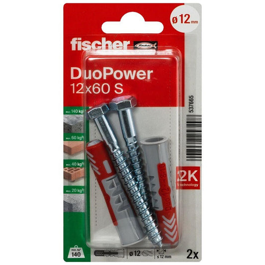 Fischer DuoPower plug, screw-in, 12mm x 60mm, 2 pcs.