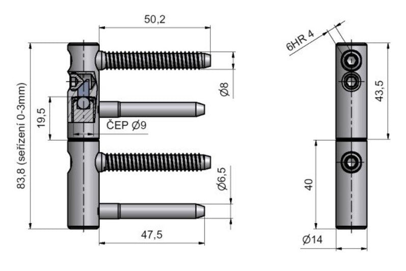 Lankstas durims TKZ Polna 96 265 530, 1.4 cm x 8.3 cm, pilka