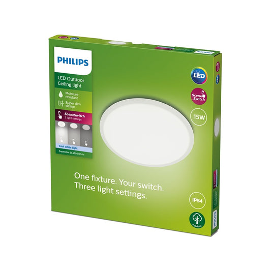 Philips SuperSlim Luminaire, 15W, LED, IP54, white, 25 cm
