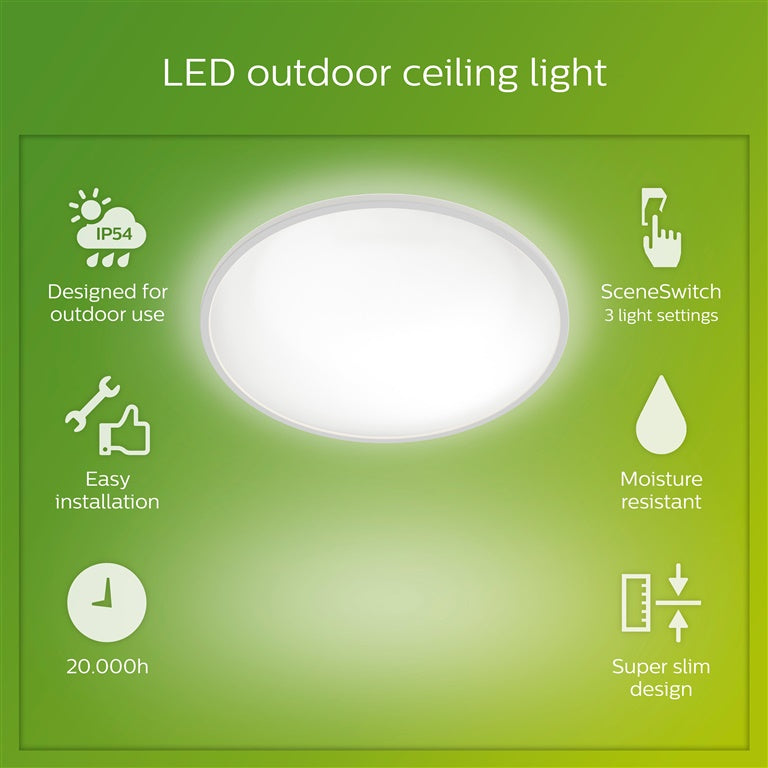 Šviestuvas Philips SuperSlim, 15W, LED, IP54, baltas, 25 cm