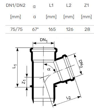 Trójnik kanalizacyjny HTplus, Ø 75 / 75 mm, 67°
