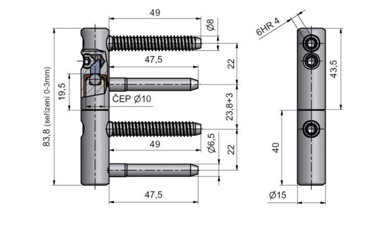 DOOR HINGE TRIO 15 DZ ZN YELLOW