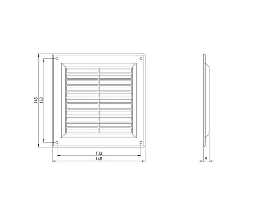 Ventiliacijos grotelės EUROPLAST VR1515B, 150 x 150 mm