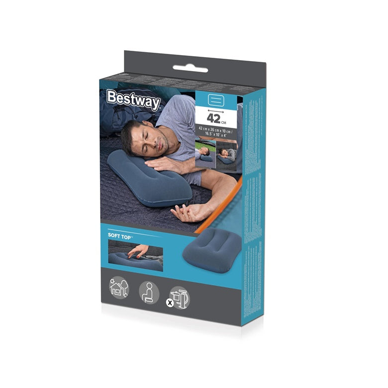 Bestway 67121 Inflatable Pillow, blue/white, 42x26x10 cm