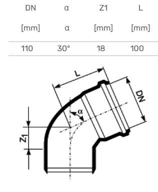 HTplus PVC Elbow for Indoor Drainage Systems, Ø 110 mm, 30°