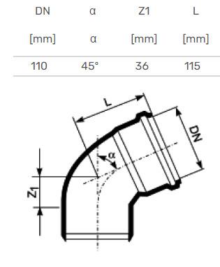Indoor sewage elbow HTplus, Ø 110 mm, 45°