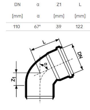 Kolano kanalizacyjne HTplus, Ø 110 mm, 67°
