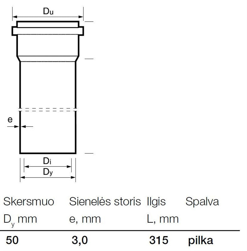 Rura PCV kanalizacji wewnętrznej Wavin, Ø 50 mm, 0,315 m