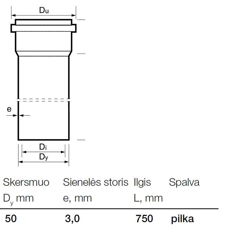 Rura kanalizacyjna PCV Wavin, Ø 50 mm, 0,75 m