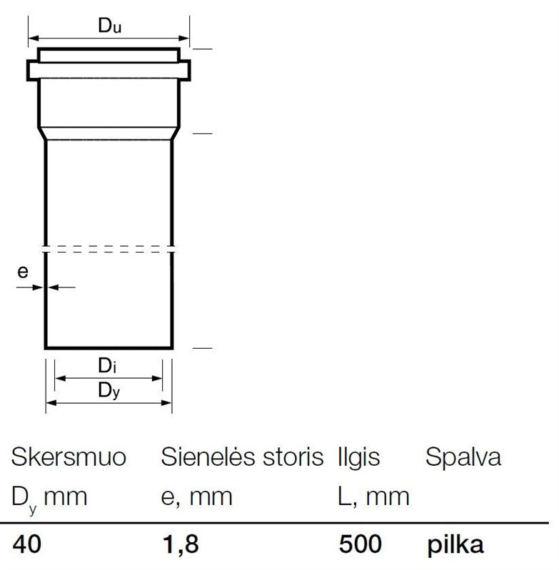 Wavin PP internal sewage pipe, Ø 40 mm, 0.5 m