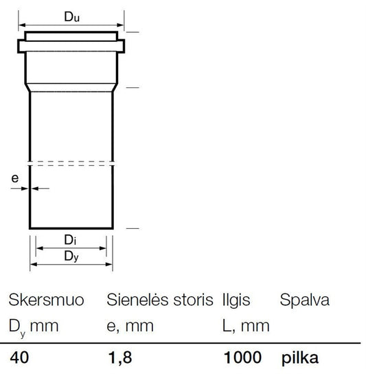 Wavin PP internal sewage pipe, Ø 40 mm, 1 m
