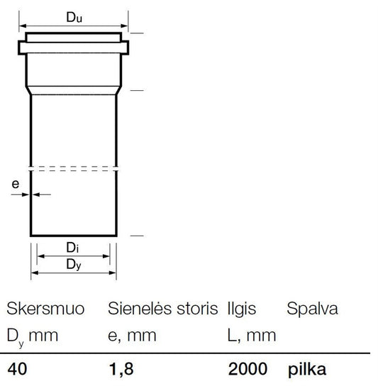 Wavin PP internal sewage pipe, Ø 40 mm, 2 m