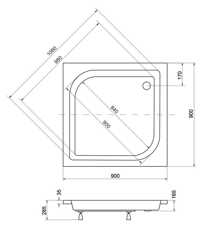Shower tray PIRAMIDA ARES BAA-90-KW, 90×90×16.5 cm