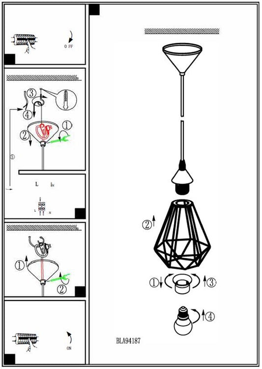 Pendant light EGLO TARBES 94187, 60 W, E27