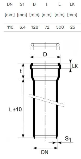 Vidaus kanalizacijos vamzdis Ultra dB, Ø 110 mm, 0,5 m