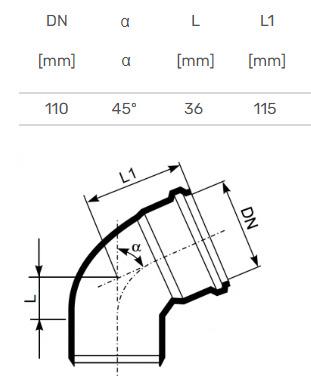 Ultra dB internal sewage elbow, Ø 110 mm, 45°