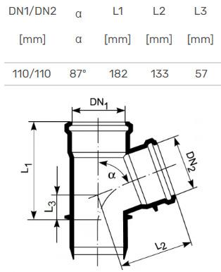 Vidaus kanalizacijos trišakis Ultra dB, Ø 110 / 110 mm, 87°