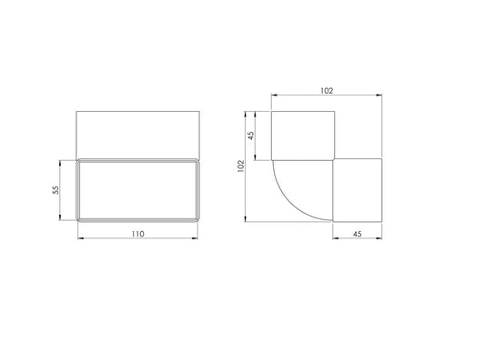 Ventiliacijos alkūnė EUROPLAST KLV, 110 x 55 mm, 90°