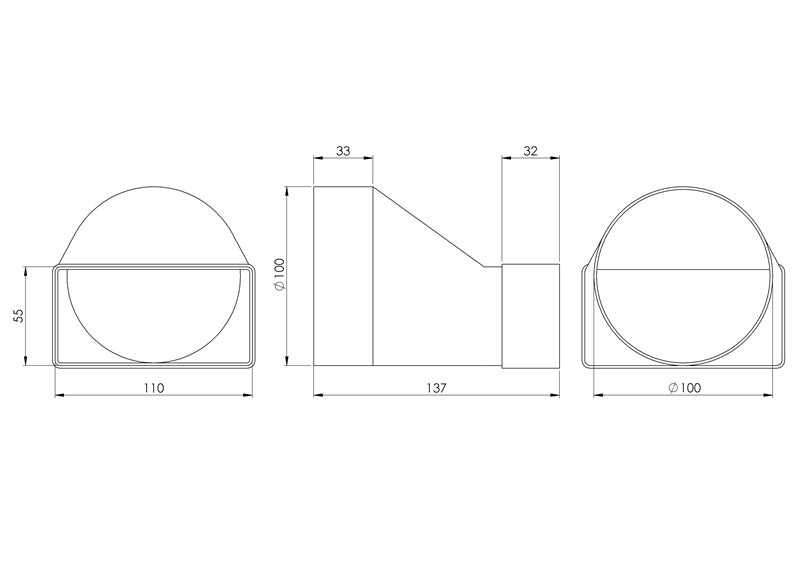 Ventiliacijos tarpmovė EUROPLAST KSD2, 110 x 55 mm, D100