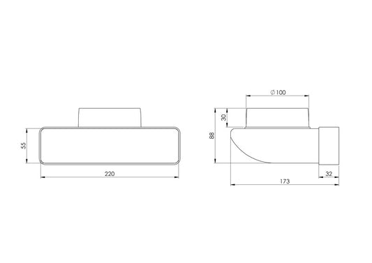 Ventiliacijos alkūnė EUROPLAST KLD25 220 x 55mm D100 90°