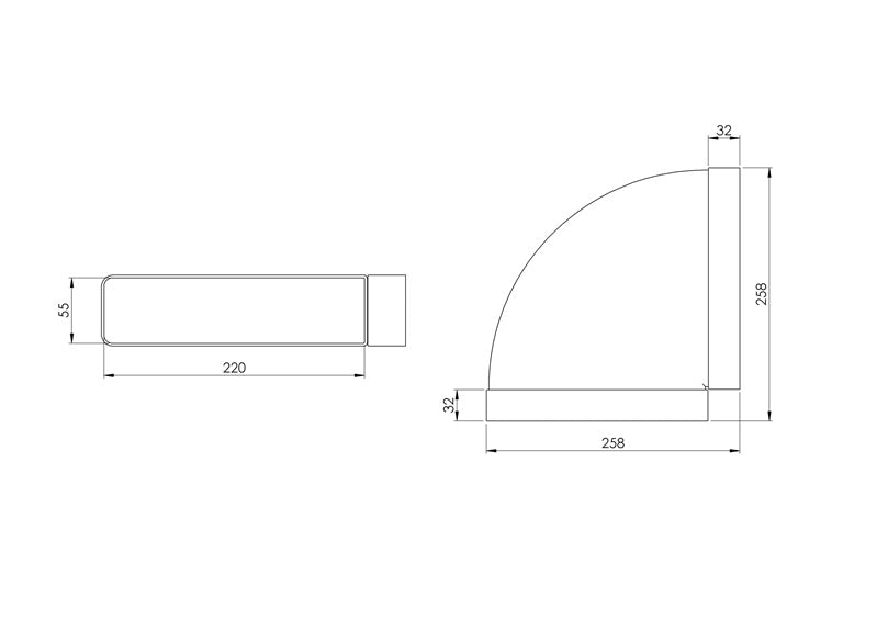 Ventiliacijos alkūnė EUROPLAST KLH25-90, 220 x 55 mm, 90°