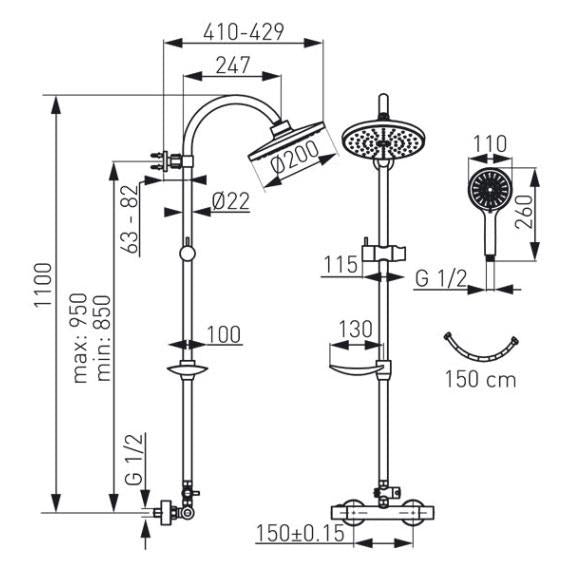 Shower set with thermostatic mixer NP71-TRM7U