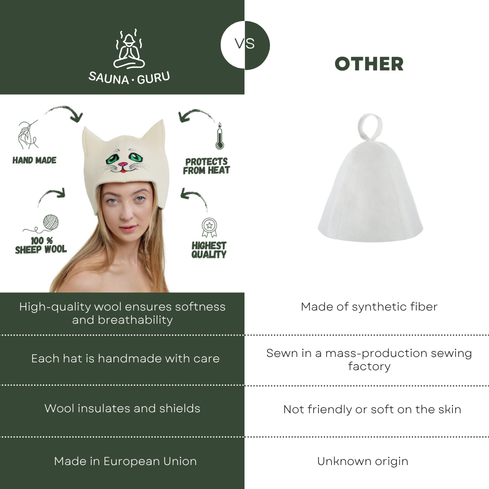 Sauna Hat 'Green-eyed Kitty' 100% Wool