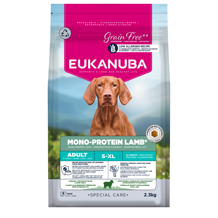Eukanuba Special Care Monoprotein sausas maistas šunims su ėriena, AB, 2,3 kg