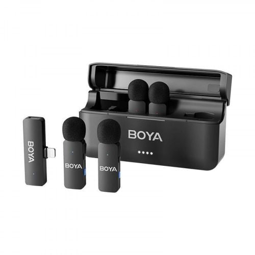 BOYA mikrofonas belaidis BY-V4 2.4GHz su 4 transmitters ir 1 receiver (Lightning), juoda spalva