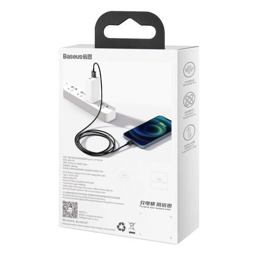Baseus Lightning Superior Series laidas, greitasis įkrovimas, Data 2.4A, 1m (CALYS-A01), juoda spalva